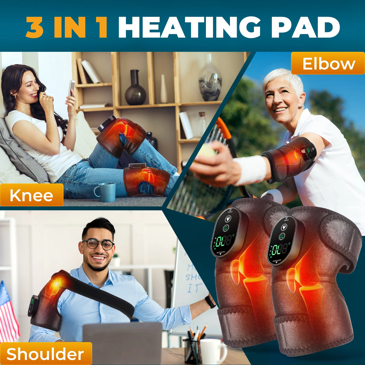 3 in 1 Heating Knee Pad Knee Massager 